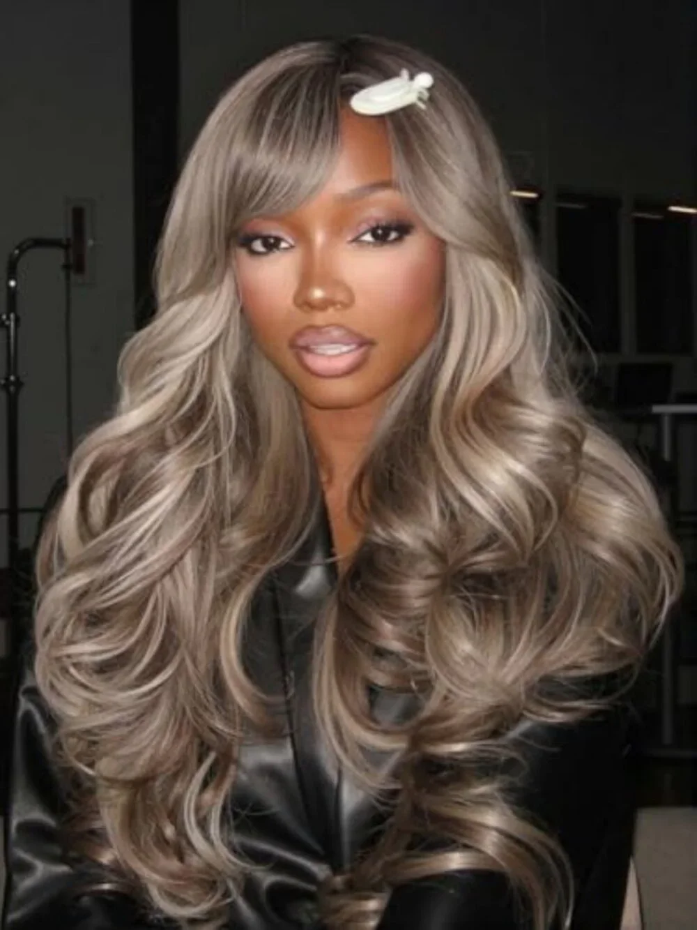 Long Brown Blonde Ombre Curly Wig with Bangs - 26 Inch Stylish Hairpiece